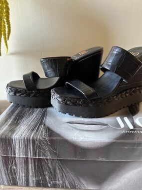 JLO  Faux-Croc Platform Wedge Slides